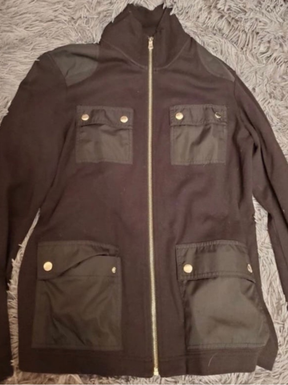 Chaps Black Lightweight Zip-Front Shirt Jacket